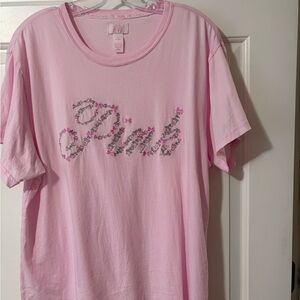 Women’s Pink/VS Love Shack Embroidered Floral Script Short Sleeve Tee